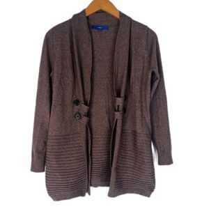 Apt 9 Brown Open Front Shawl Collar‎ Tabbed Long Sleeve Cardigan Size PXS